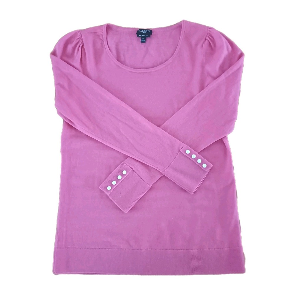 Talbots Petite Pink Pure Merino‎ Wool Puff Sleeve Button Cuff Sweater SP